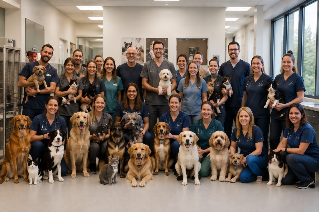 Veterinary team caring for animals